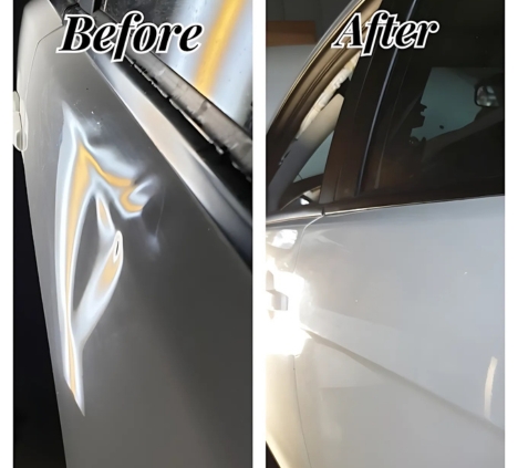 Before and after panel repair with reflection lines